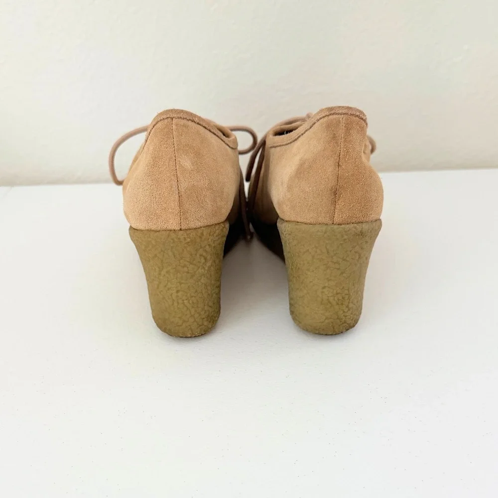 VTG Vintage 80s Candies Leather Suede Rubber Platform Wedges Tan Size 9 Y2K